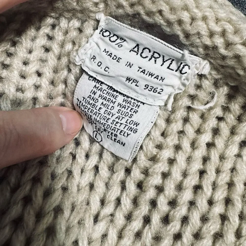 Vintage 80s Beige Sweater Vest Women’s Large Button Front Cable Knit - Picture 6 of 6